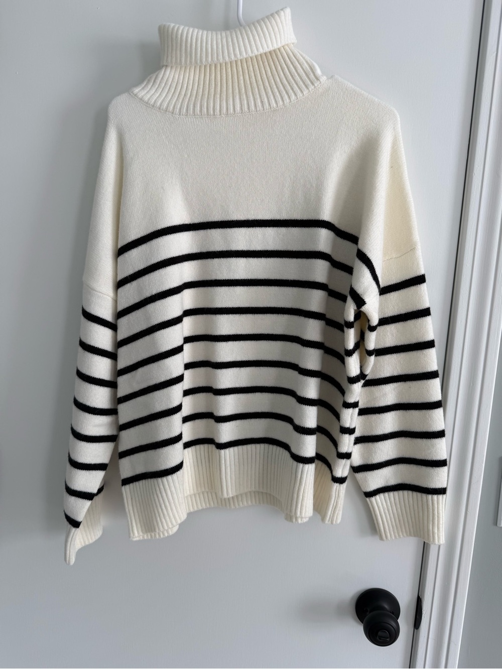 Cider Cream & Black Striped Turtleneck Sweater